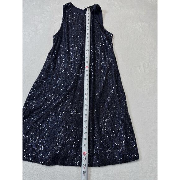 Marina Navy Blue Sequin Beaded Slip Dress Size 6 Made In USA Cocktail Party - Picture 5 of 7
